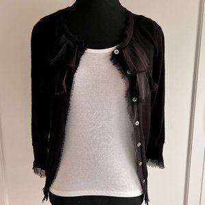 JUICY COUTURE Black Cardigan 100% Merino Wool, 100% Silk Trim | P / XS